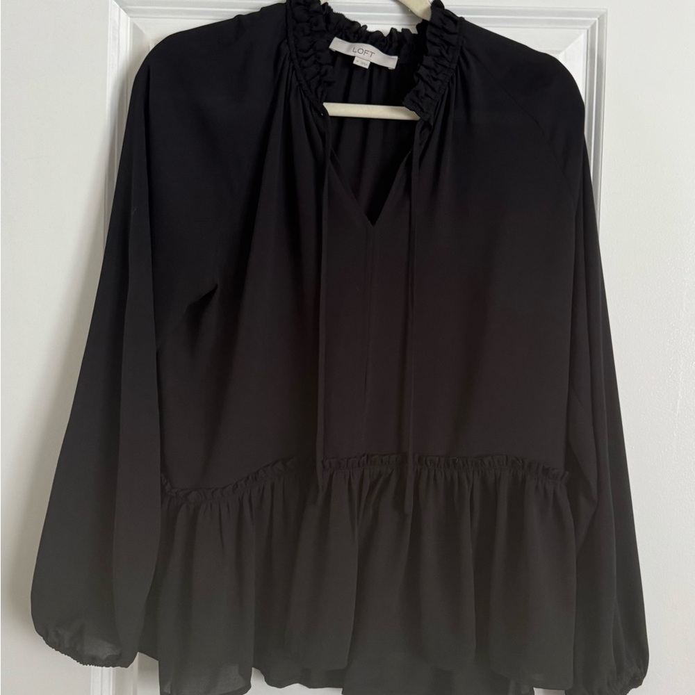 LOFT Black Ruffled Blouse